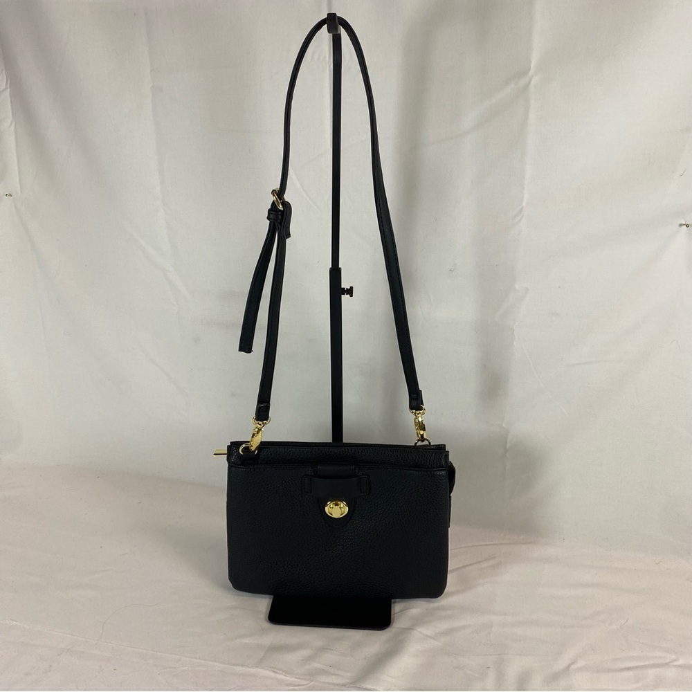 NWOT Black Pebbled Faux Leather Crossbody | Gold Hardware | Multi-Compartment
